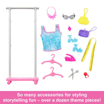 Barbie “Brooklyn” Stylist Doll & 14 Accessories Playset, Wardrobe Theme With Puppy & Clothing Rack - Imagen 3 de 6