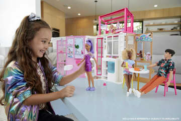 Barbie Dollhouse With 2 Levels & 4 Play Areas, Fully Furnished, Gift For 3 To 7 Year Olds