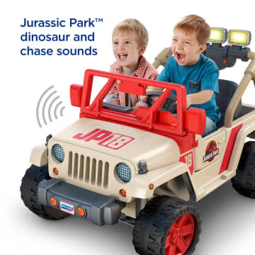 Power Wheels Jurassic Park Jeep Wrangler Ride-On Toy With Dinosaur Sounds & Light Bar, Preschool Toy