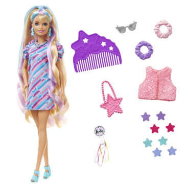 Barbie Totally Hair Boneca Vestido Estrelas Amarelas