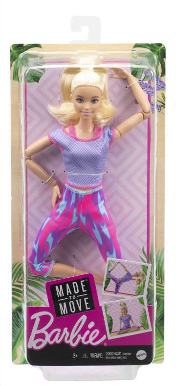 Barbie Made To Move Doll With 22 Flexible Joints & Long Blonde Ponytail Wearing Athleisure-Wear For Kids 3 To 7 Years Old