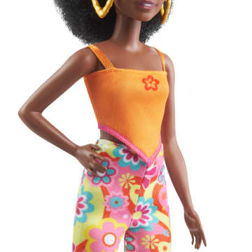 Barbie Fashionistas Doll #198, Petite Body With Curly Black Hair, Flower-themed Look And Accessories