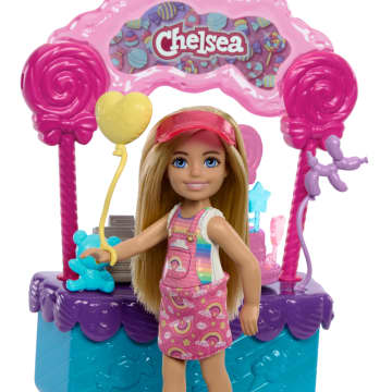 Barbie  Poupée Chelsea et Kiosque à Sucettes et Bonbons, 10Éléments