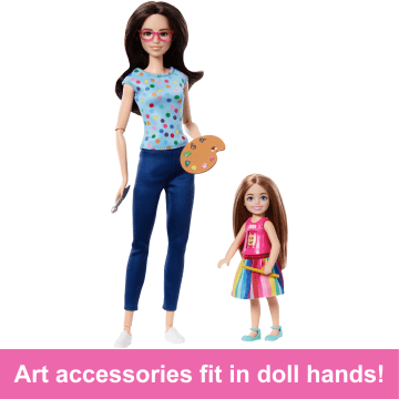 Barbie Art Therapy Playset With 2 Dolls, Pet & Accessories, Shirt On Small Doll Rotates Emoji