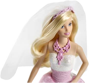 Barbie Bride Doll In White & Pink Dress With Veil & Bouquet