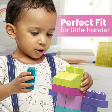 MEGA BLOKS Fisher-Price Toy Blocks Pink Big Building Bag With Storage (80 Pieces) For Toddler