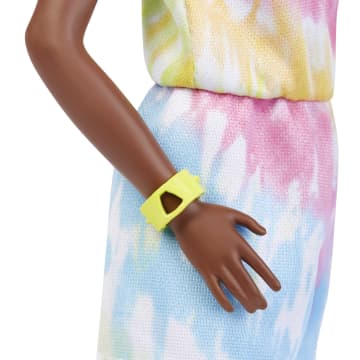 Barbie Fashionistas Doll #180, Tall, Blonde Afro, Tie-Dye Romper, Sneakers, Yellow Bracelet, 3 To 8 Years Old
