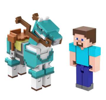 Minecraft Vanilla Figura de Brinquedo Pacote Steve e Cavalo com Armadura de 3.25