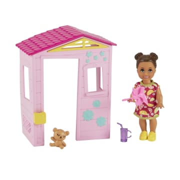 Barbie Skipper Babysitters Inc. Accessories Set With Small Toddler Doll & Pink Playhouse