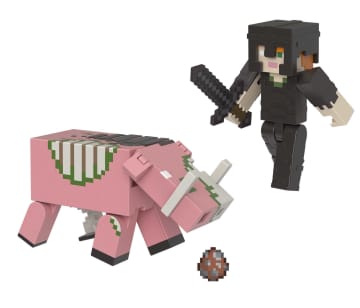 Minecraft Vanilla Figura de Brinquedo Pacote Alex Armadura de Netherita e Zoglin de 3.25