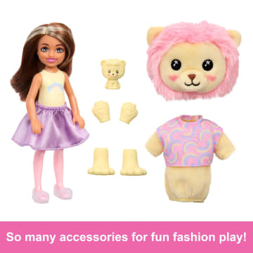 Barbie Cutie Reveal Cozy Cute Tees Series Chelsea Doll & Accessories, Plush Lion, Brunette Small Doll - Imagen 5 de 6
