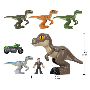 Imaginext Jurassic World Owen Grady With Raptors And T. Rex Dinosaurs, Raptor Raid, 7 Pieces