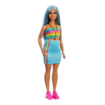 Barbie Fashionista Muñeca Cabello Azul y Vestido de Arcoíris - Imagem 1 de 6