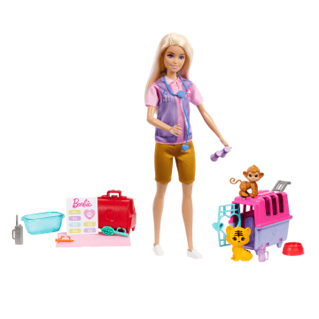 Barbie-Sauvetage D’Animaux-Coffret Poupée Blonde et Accessoires