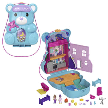 Polly Pocket Teddy Bear Purse Compact, 2 Micro Dolls, 16 Accessories, Pop & Swap Peg Feature, 4 & Up