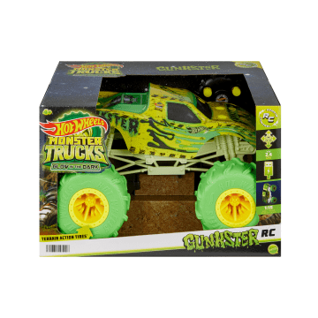 Hot Wheels Monster Trucks 1:15 Scale Gunkster Battery-Powered RC Truck, Glows in The Dark With All-Terrain Tires
