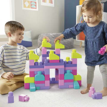 MEGA BLOKS Fisher-Price Toy Blocks Pink Big Building Bag With Storage (80 Pieces) For Toddler