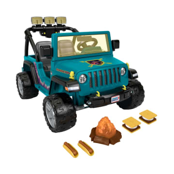 Power Wheels Camping Jeep Wrangler Ride-On Toy With Pretend Food & Lights, Preschool Toy