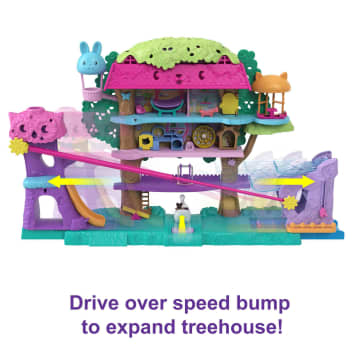 Polly Pocket Doll House Pet Adventure Treehouse, 2 Micro Dolls, 4 Pets And Car