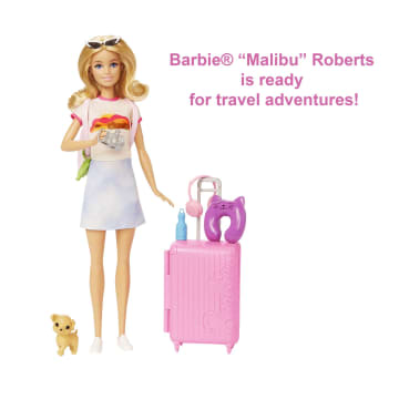 Barbie Doll And Accessories, 'Malibu' Travel Set With Puppy And 10+ Pieces Including Working Suitcase