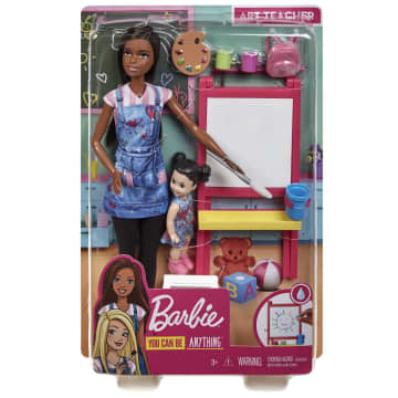 Barbie Career Art Teacher Playset With Brunette Doll, Toddler Doll And Toy Art Pieces