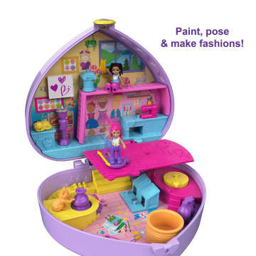 Polly Pocket  Starring Shani Art Studio Compact, Micro Shani & Friend Dolls, 5 Reveals, 12 Accessories, Pop & Swap Feature, 4 & Up