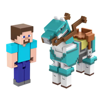 Minecraft Vanilla Figura de Brinquedo Pacote Steve e Cavalo com Armadura de 3.25