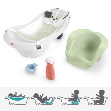 Fisher-Price Baby Bath Tub For Newborn To Toddler, 4-In-1 Sling 'n Seat, Puppy Perfection