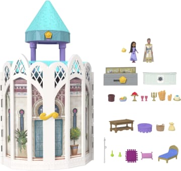 Disney's Wish Rosas Castle Dollhouse Playset With 2 Posable Mini Dolls, Star Figure, 20 Accessories, Light-Up Projection Dome & More