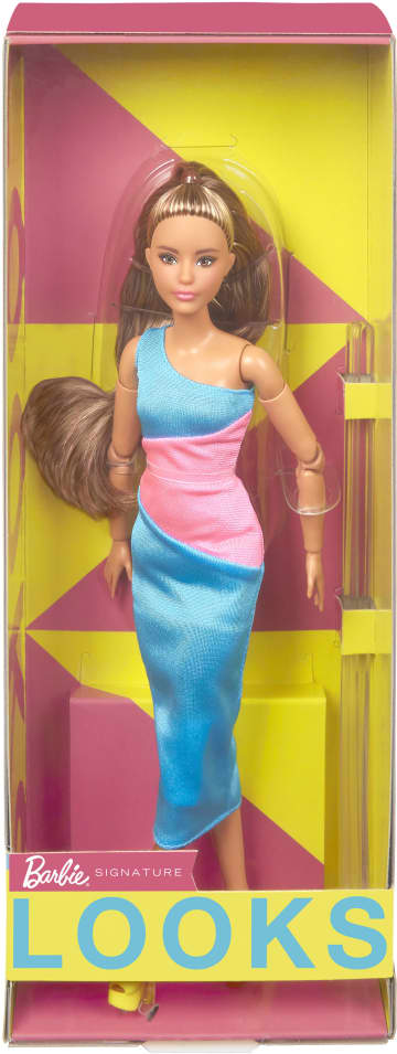 Barbie Looks Doll, Brunette, Color Block One-Shoulder Midi Dress