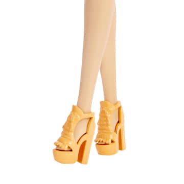 Barbie Fashionistas Doll #181 With Blonde Hair In Fruit Print Dress, Orange Heels & Pink Eyeglasses