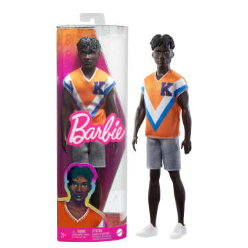 Barbie Fashionistas Ken Fashion Doll With Twisted Black Hair, Orange Athletic Jersey, Shorts & White Sneakers