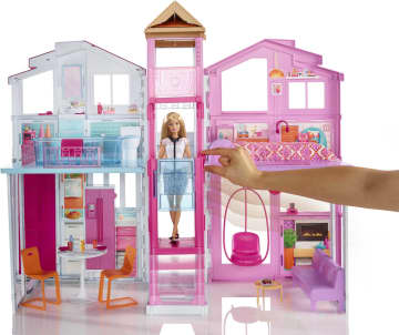 Barbie 3-Story Townhouse Dollhouse With Elevator, Swing Chair, Furniture And Accessories