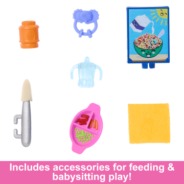 Barbie Skipper Babysitters inc & Playset, includes Doll, Baby, And Mealtime Accessories, 10 Piece Set