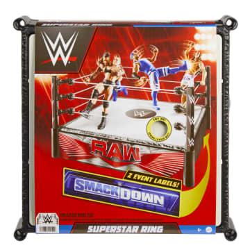 WWE Superstar Ring Playset With Spring-Loaded Mat & 4 EVent Apron Stickers (14-inch)