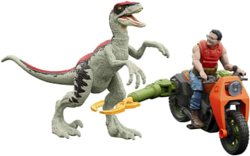 Jurassic Park ’93 Classic Dennis Nedry Action Figure, Motorcycle & Dinosaur Toy Set, 3.75-in Scale