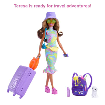 Barbie Doll And Accessories, Travel Set With Teresa Doll And Puppy