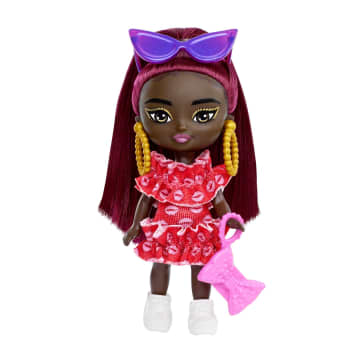 Barbie Extra Mini Minis Doll With Burgundy Hair, Accessories And Doll Stand, 3.25-Inch Collectible