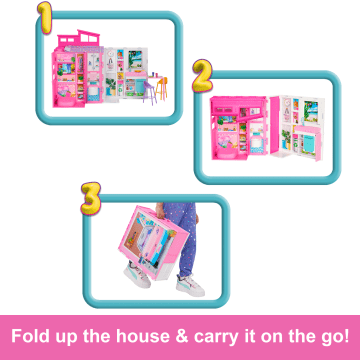 Barbie Getaway House, Doll House Playset With 4 Play Areas And 11 Decor Accessories