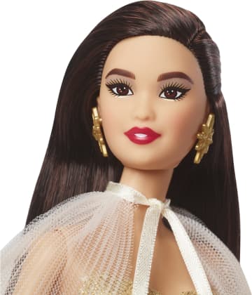 2023 Holiday Barbie Doll, Seasonal Collector Gift, Golden Gown And Black Hair