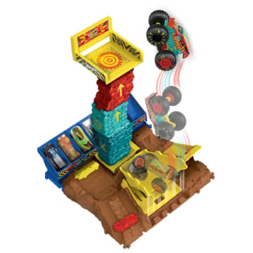 Hot Wheels Monster Trucks Arena Smashers Demo Derby Car Jump Challenge Playset With 1 Vehicle
