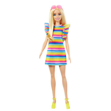 Barbie Fashionistas Doll #197 With Blond Hair, Braces, Rainbow Dress And Accessories