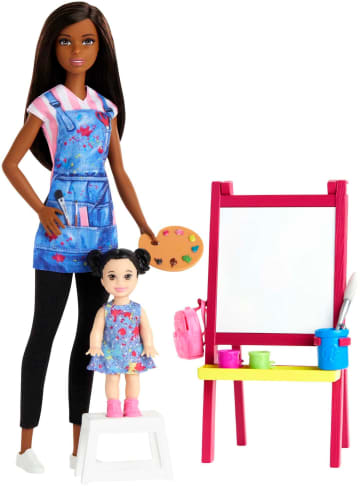 Barbie Career Art Teacher Playset With Brunette Doll, Toddler Doll And Toy Art Pieces
