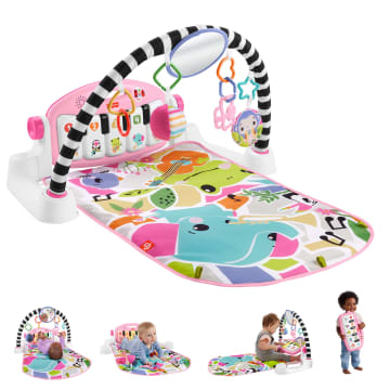 Fisher-Price Glow And Grow Kick & Play Piano Gym Baby Playmat With Musical Learning Toy, Pink