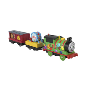 Thomas & Friends Party Train Percy Motorized Engine With Drum Cargo And Mail Car, 3 Pieces