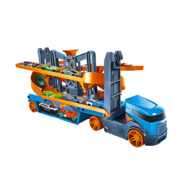 Hot Wheels City Lift & Launch Hauler With 1:64 Scale Toy Car, Stores 20+ Vehicles