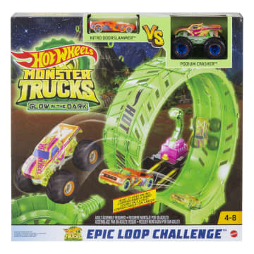 Hot Wheels Monster Trucks Pista de Brinquedo Desafio Giro 306° Brilha no Escuro