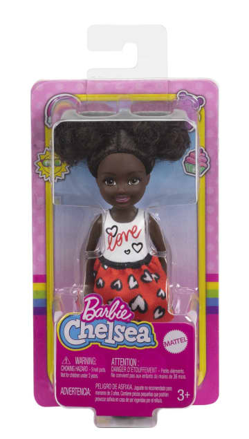 Barbie Chelsea Doll (6-Inch Brunette) Wearing Skirt With Heart Print
