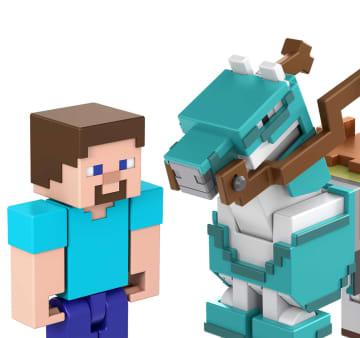 Minecraft Vanilla Figura de Brinquedo Pacote Steve e Cavalo com Armadura de 3.25