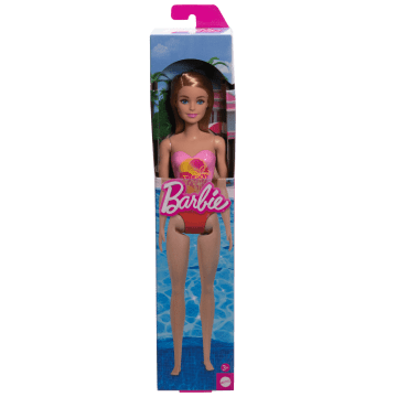 Barbie  Poupée Plage  Cheveux Blonds, Maillot Rose à Imprimé Palmiers - Imagen 1 de 1